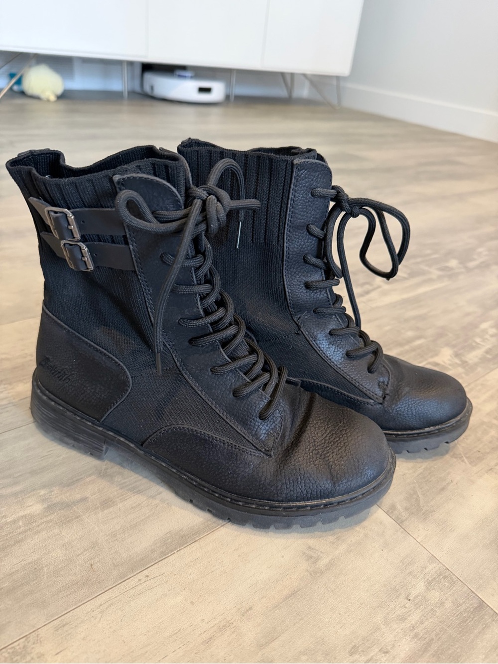 Blowfish Black Lace-Up Combat Boots with Buckle Straps